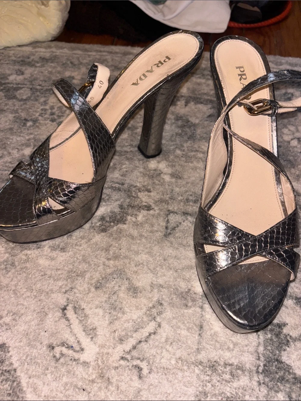 Prada Metallic Snakeskin Heels Size 40 - Picture 4 of 4